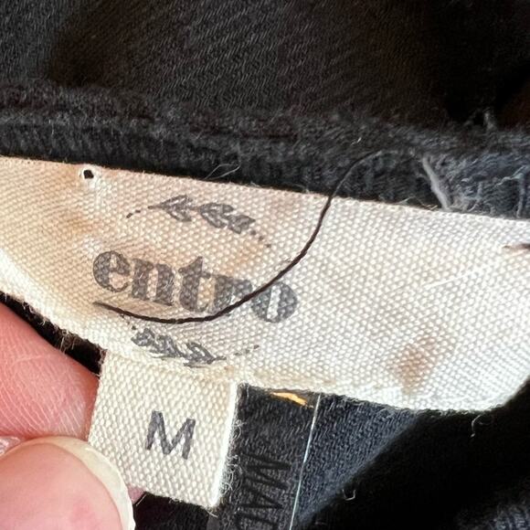 Black ruffled embroidered short sleeve boho festival top by Entro Medium - Picture 3 of 5